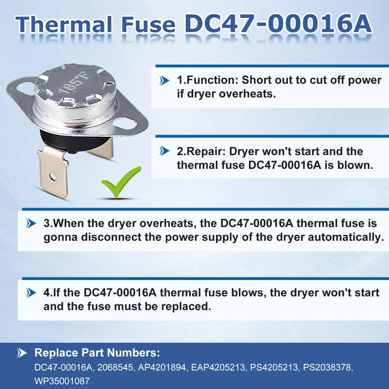Azdele DC47-00016A Dryer Thermal Fuse Kit for Samsung DC47-00016A Thermal Fuse & DC96-00887A Thermostat & DC32-00007A Dryer Thermistor & DC47-00018A Thermostat Compatible with Samsung lg Kenmore Dryers - Image 5